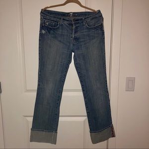 7 FAM Boy Cut Button Fly Cuffed Jeans Size 30